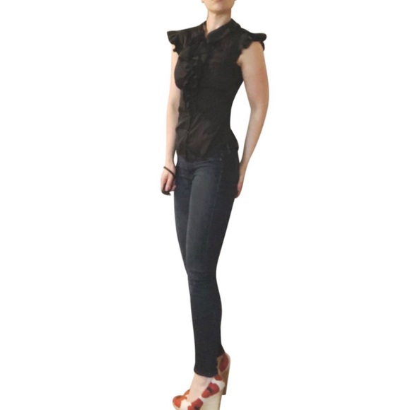 Zac Posen Tops - Zac Posen Black Fitted Darted Ruffle Top SZ 4 S